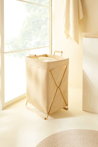 Katlanabilir Metal Destekli Jüt Keten Düzenleyici Oyuncak Sepeti Çamaşır Sepeti 36x33x60